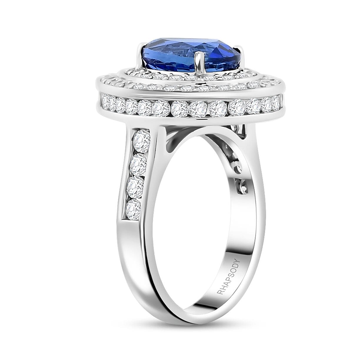 Certified and Appraised RHAPSODY 950 Platinum AAAA Royal Ceylon Sapphire, Diamond Ring 6.05 Ct