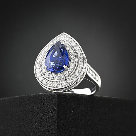 Certified and Appraised RHAPSODY 950 Platinum AAAA Royal Ceylon Sapphire, Diamond Ring 6.05 Ct
