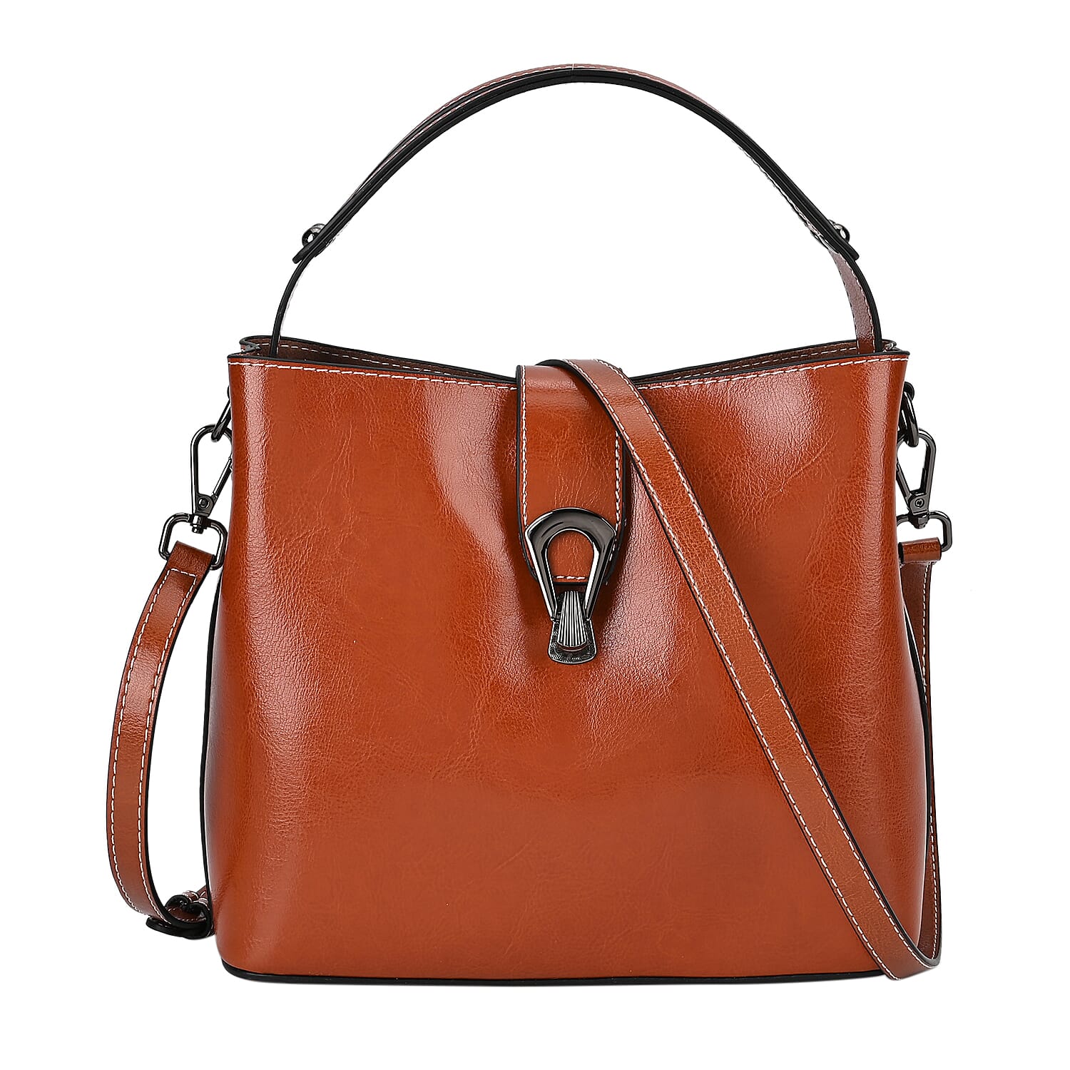 100% Genuine Leather Solid Crossbody Bag (Size 24x10x21 cm) - Tan