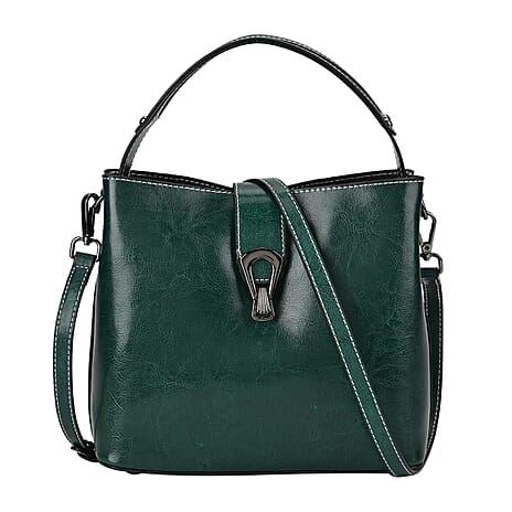 100% Genuine Leather Solid Crossbody Bag (Size 24x10x21 cm) - Green