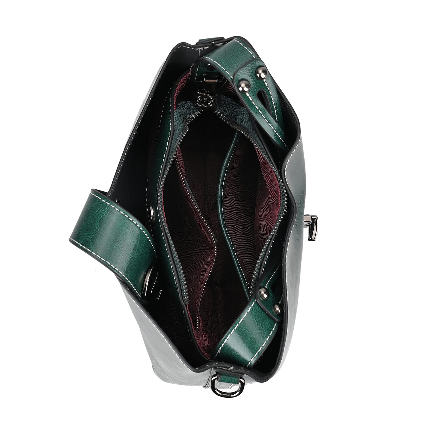 100% Genuine Leather Solid Crossbody Bag (Size 24x10x21 cm) - Green