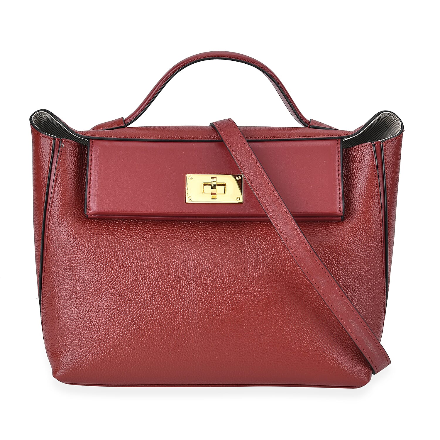 Genuine Leather Crossbody Bag with Handle Drop - Burgundy