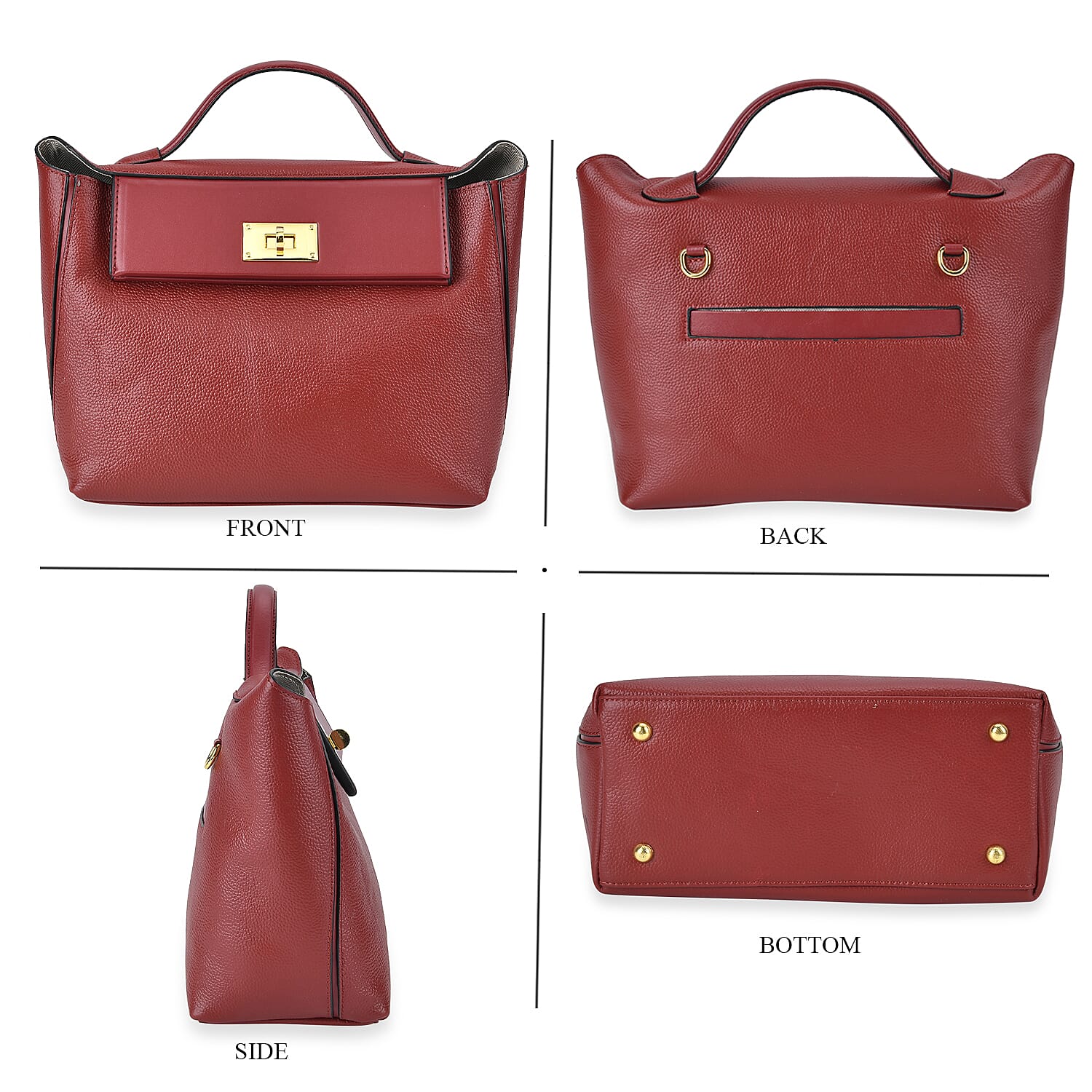 Genuine Leather Crossbody Bag with Handle Drop - Burgundy