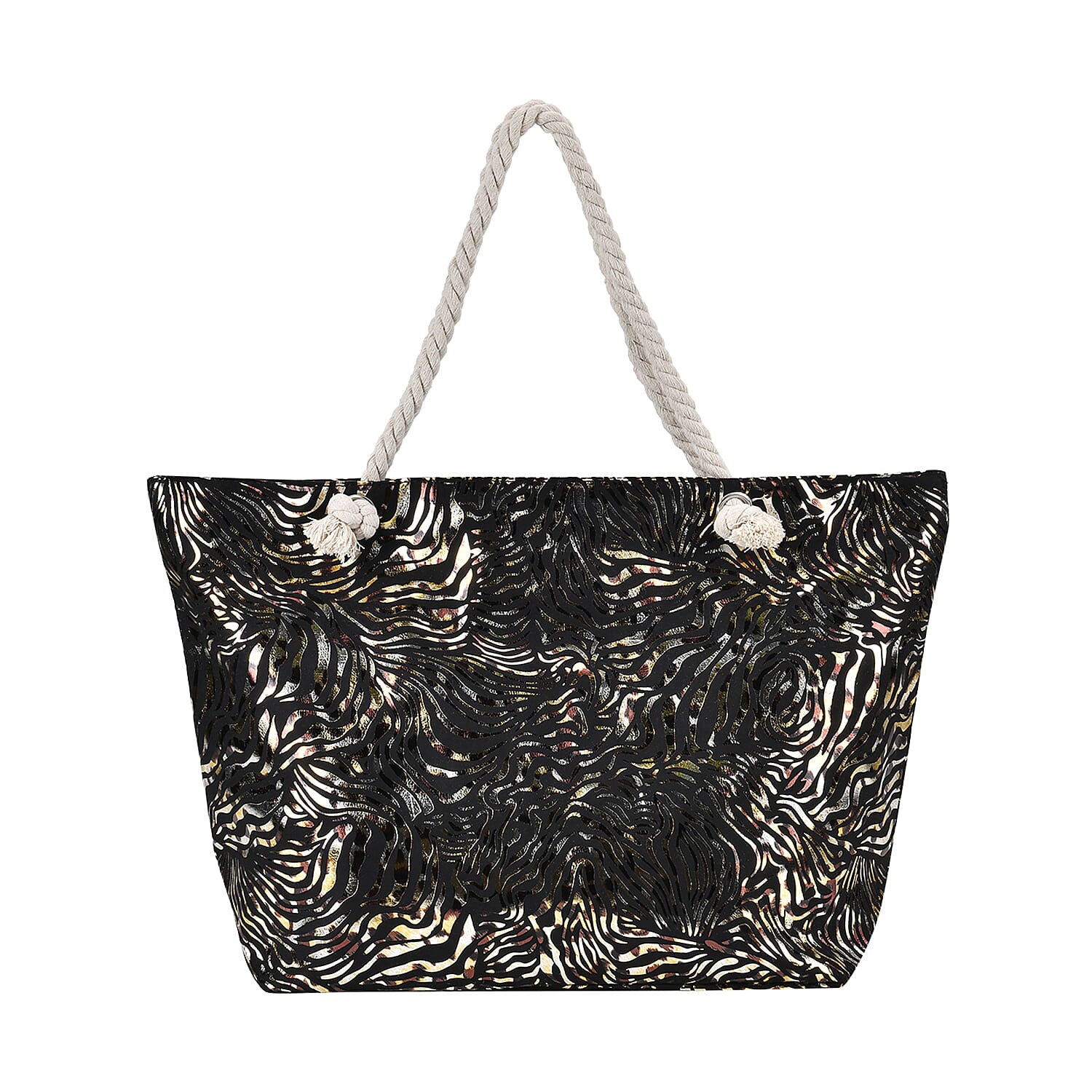 Zebra pattern large size tote bag with rope handle (Size 38x20x38 cm) - Black