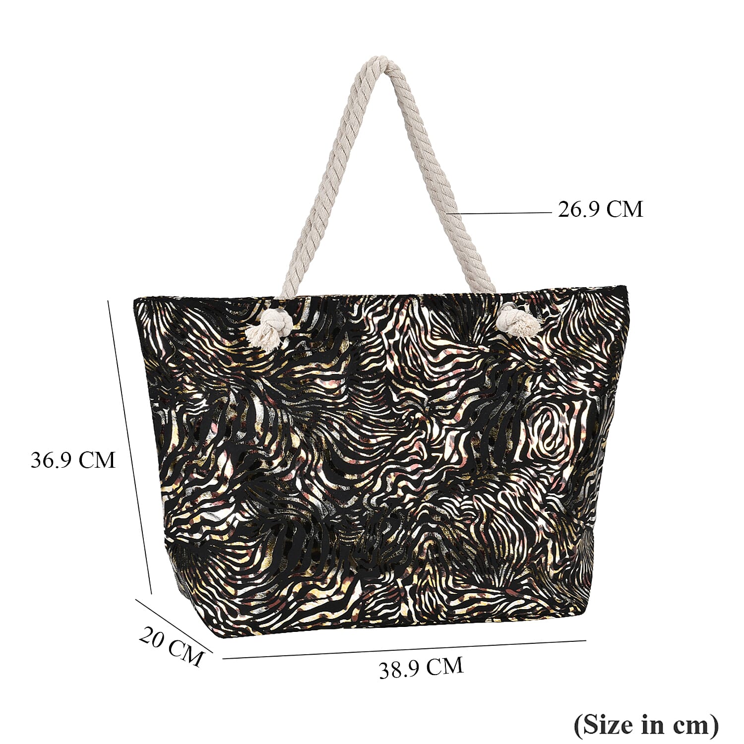 Polyester Zebra Tote Bag - Black