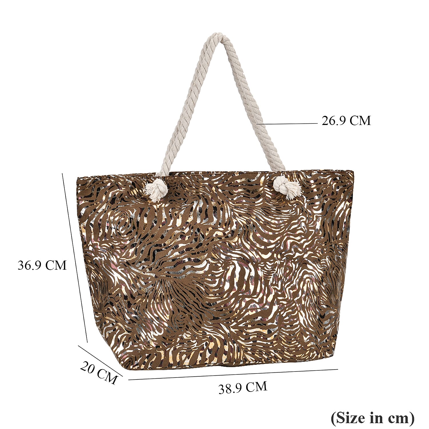 Zebra Pattern Tote Bag with Handle Drop - Brown