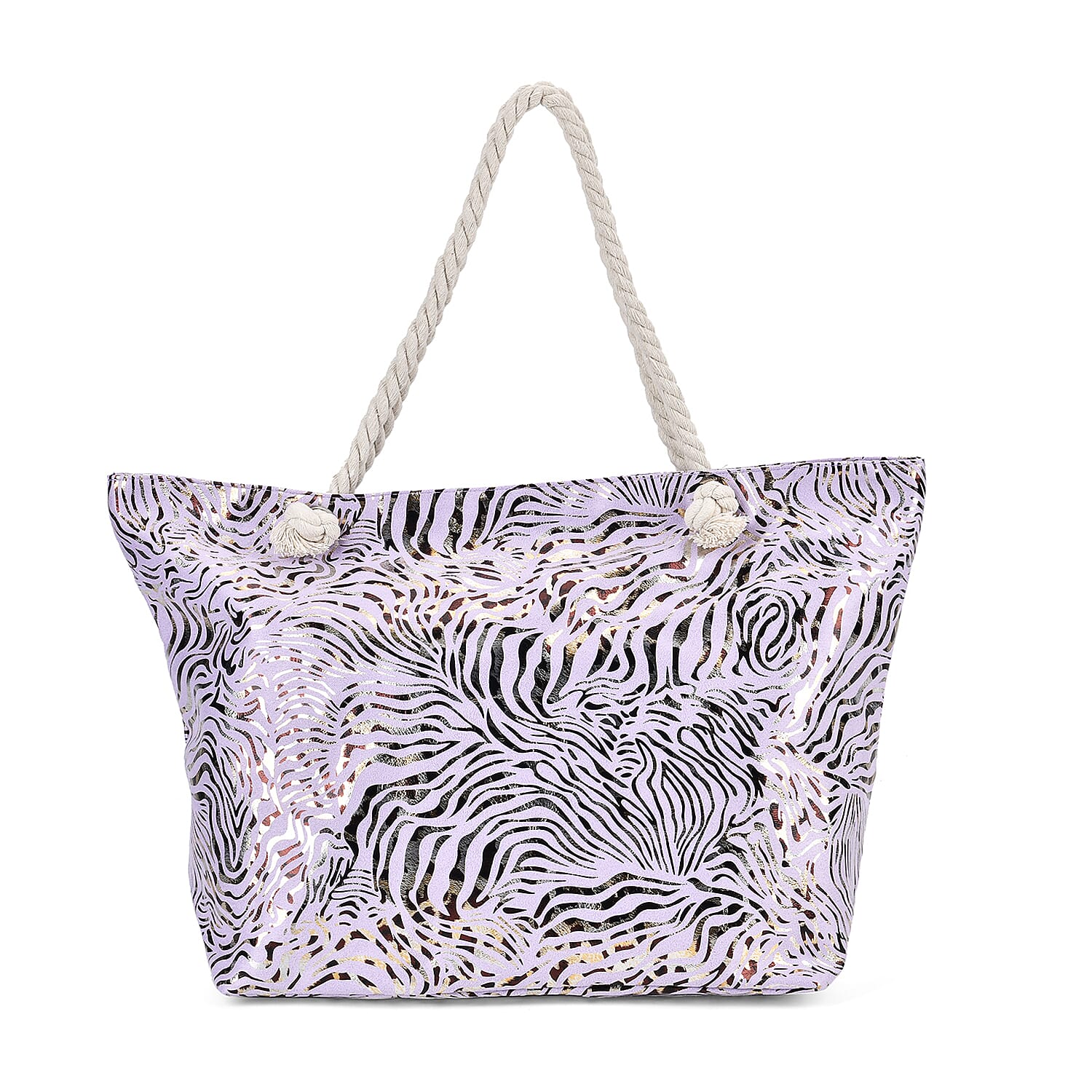 Zebra pattern large size tote bag with rope handle - Purple