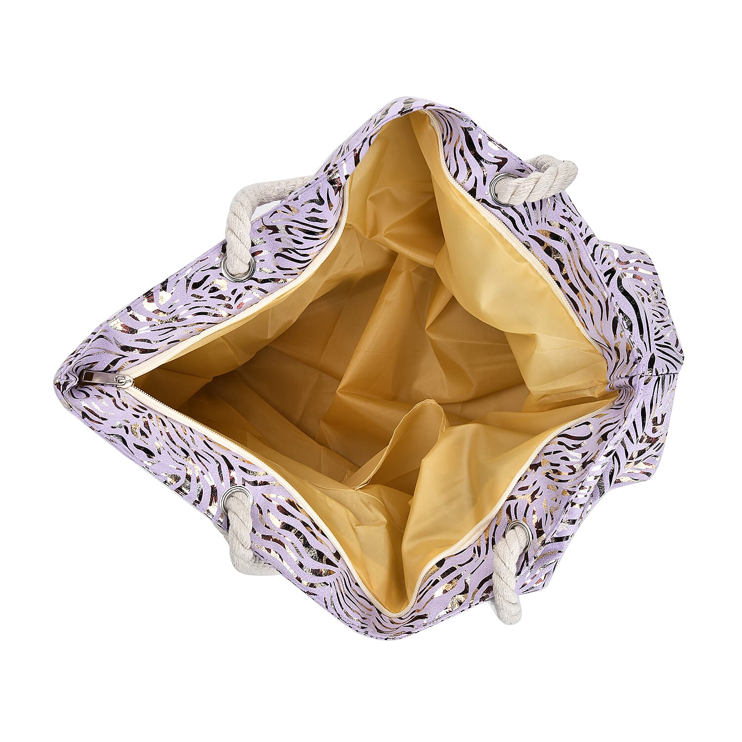 Zebra pattern large size tote bag with rope handle - Purple