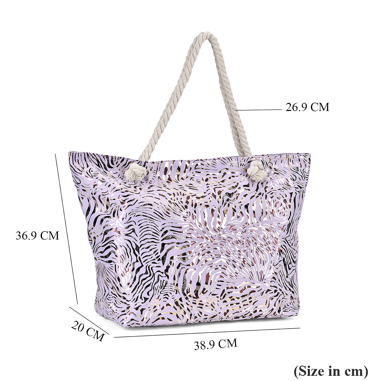 Zebra pattern large size tote bag with rope handle - Purple