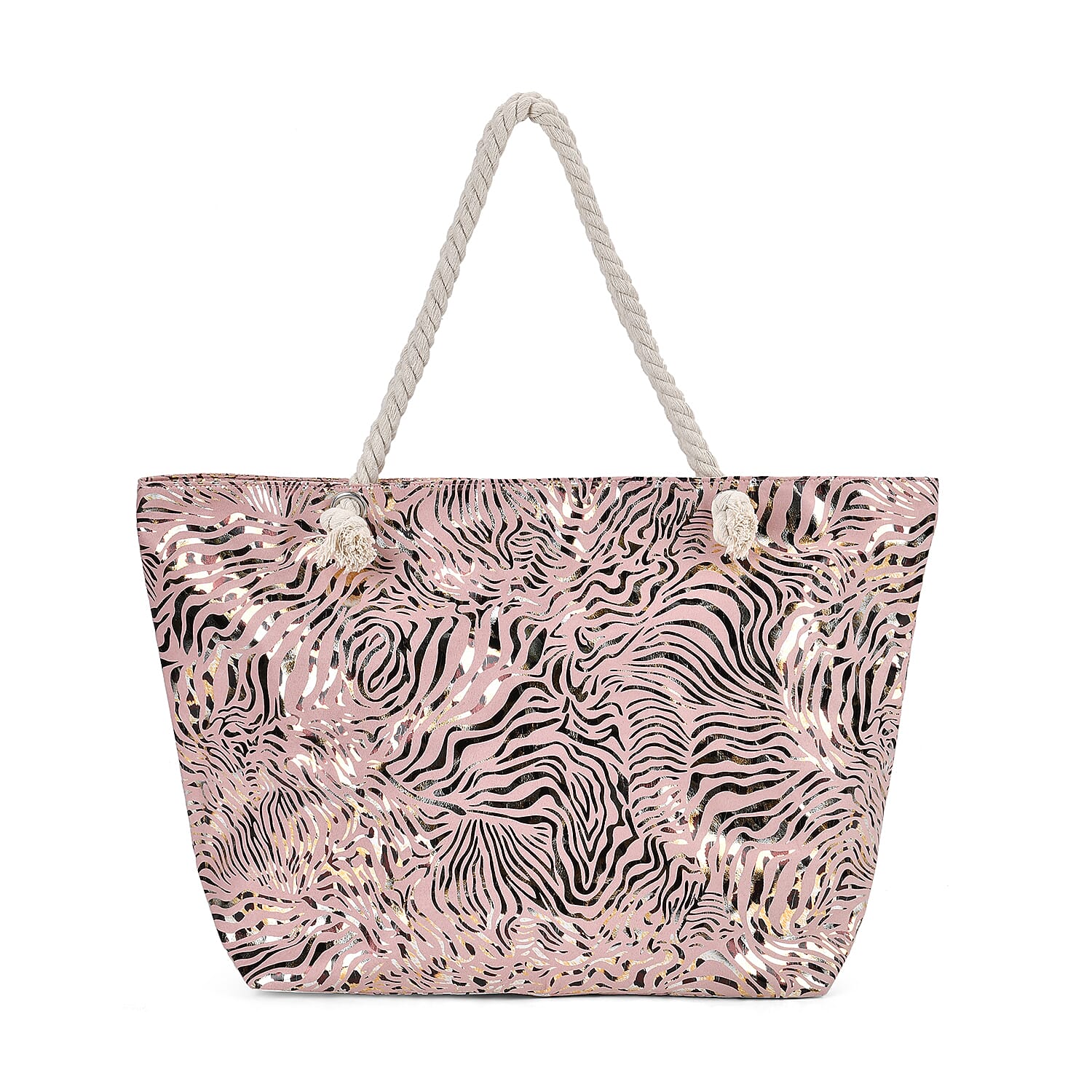 Zebra pattern large size tote bag with rope handle (Size 38x20x38 cm) - Pink & Black