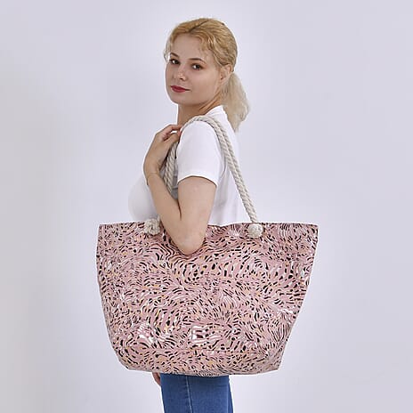Zebra pattern large size tote bag with rope handle (Size 38x20x38 cm) - Pink & Black