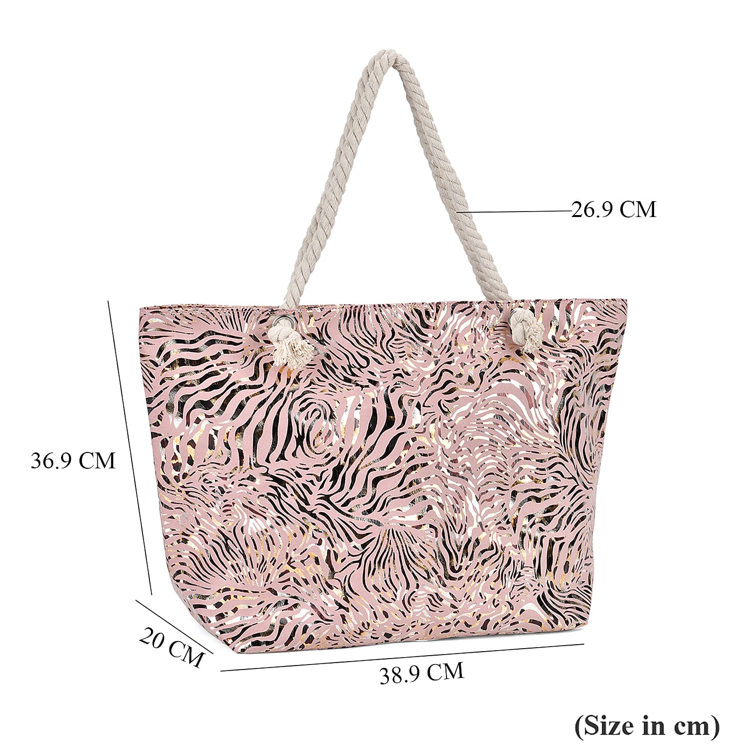Zebra pattern large size tote bag with rope handle (Size 38x20x38 cm) - Pink & Black
