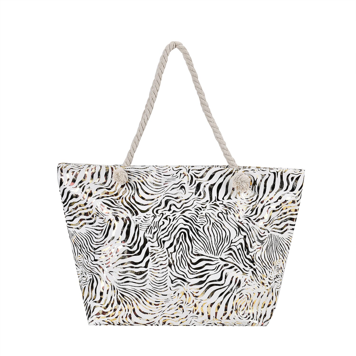 Zebra pattern large size tote bag with rope handle (Size 38x20x38 cm) - White & Black