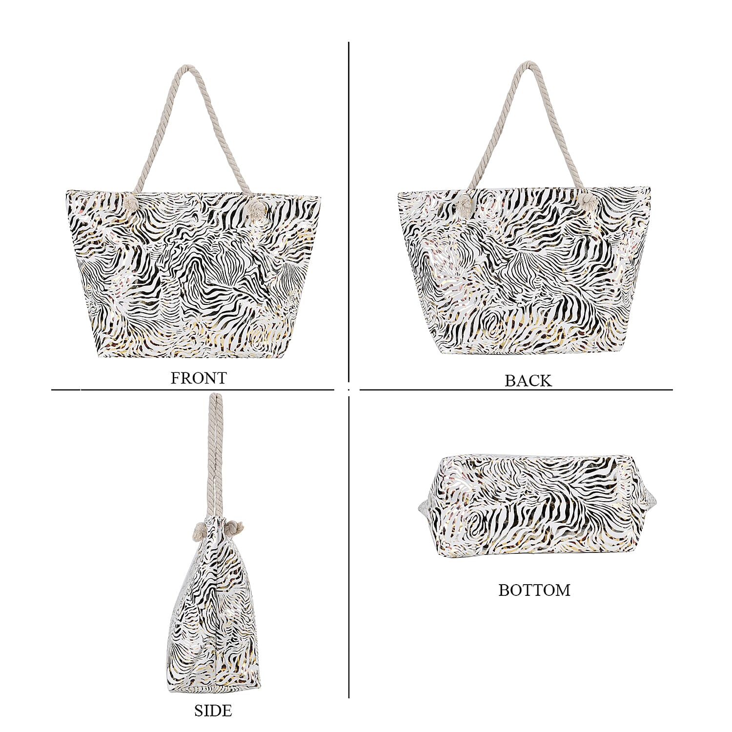 Zebra pattern large size tote bag with rope handle (Size 38x20x38 cm) - White & Black