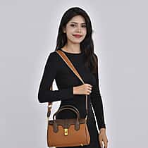 Genuine Leather Patchwork Crossbody Bag With Wide Detachable Strap
