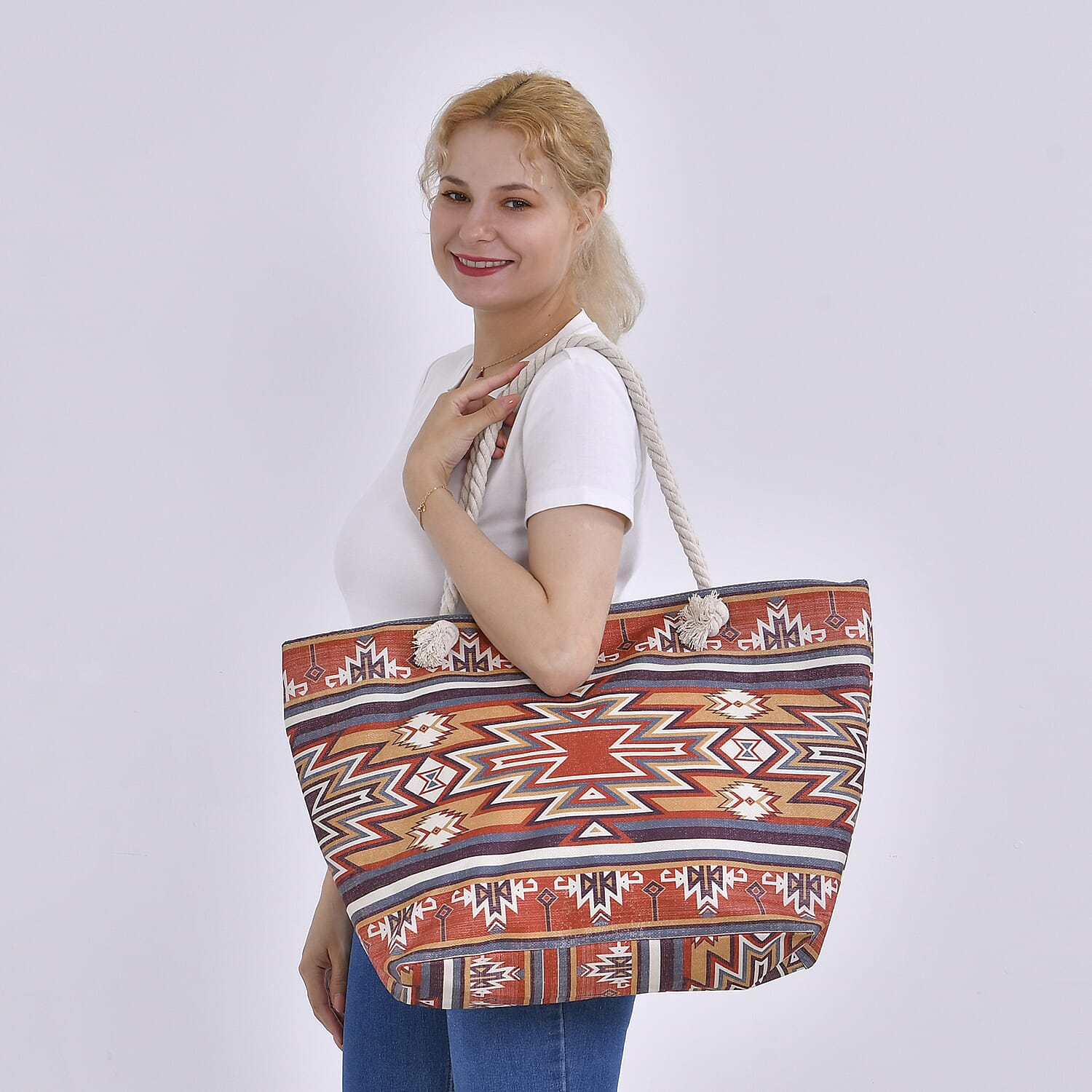 Polyester Tribal Tote Bag (Size 38x21x37 cm) - Brown