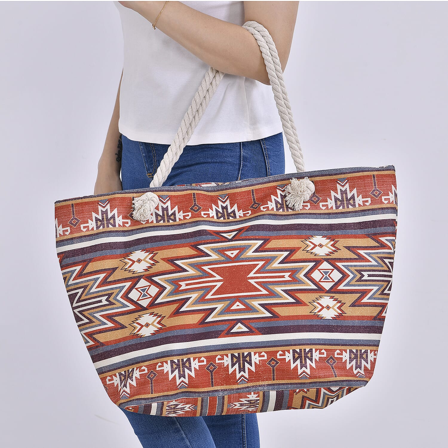 Polyester Tribal Tote Bag (Size 38x21x37 cm) - Brown