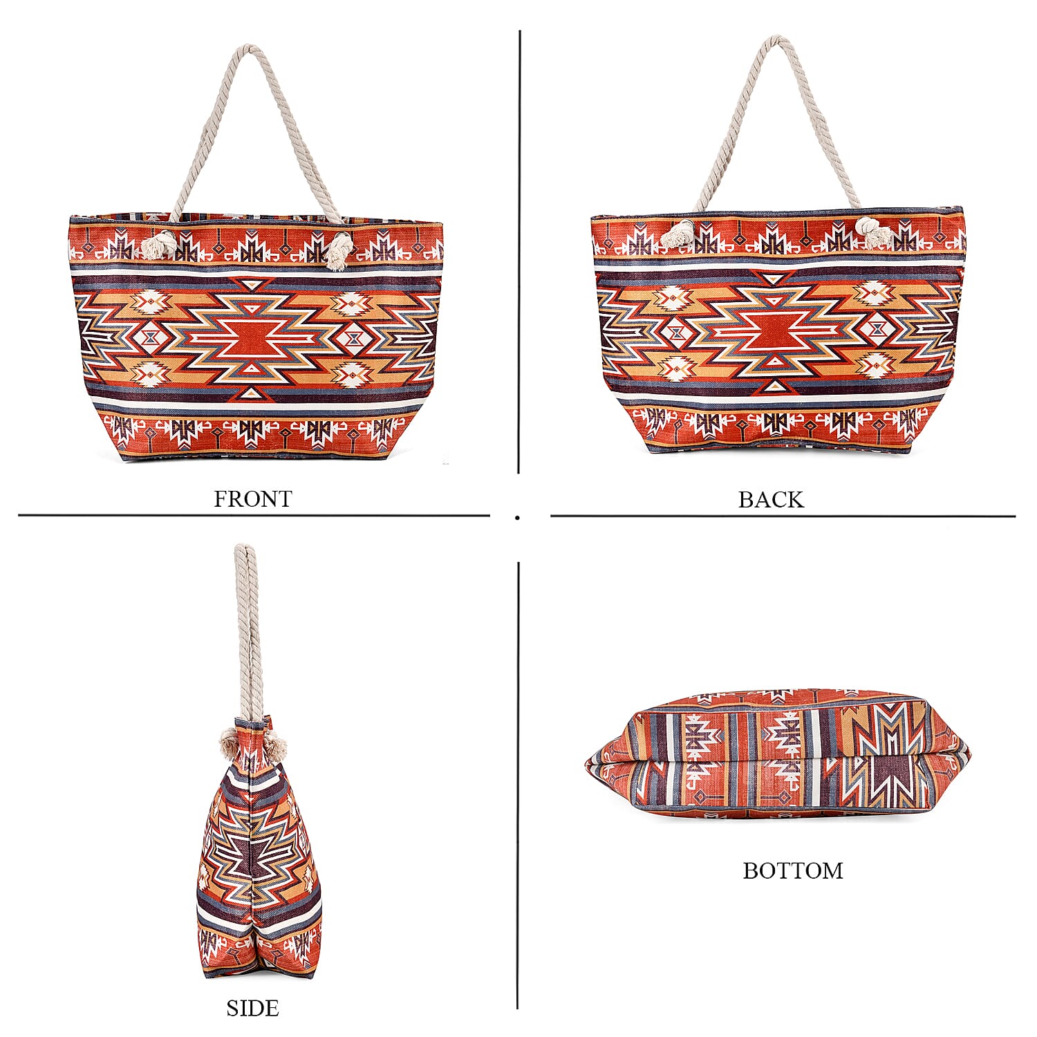 Polyester Tribal Tote Bag (Size 38x21x37 cm) - Brown