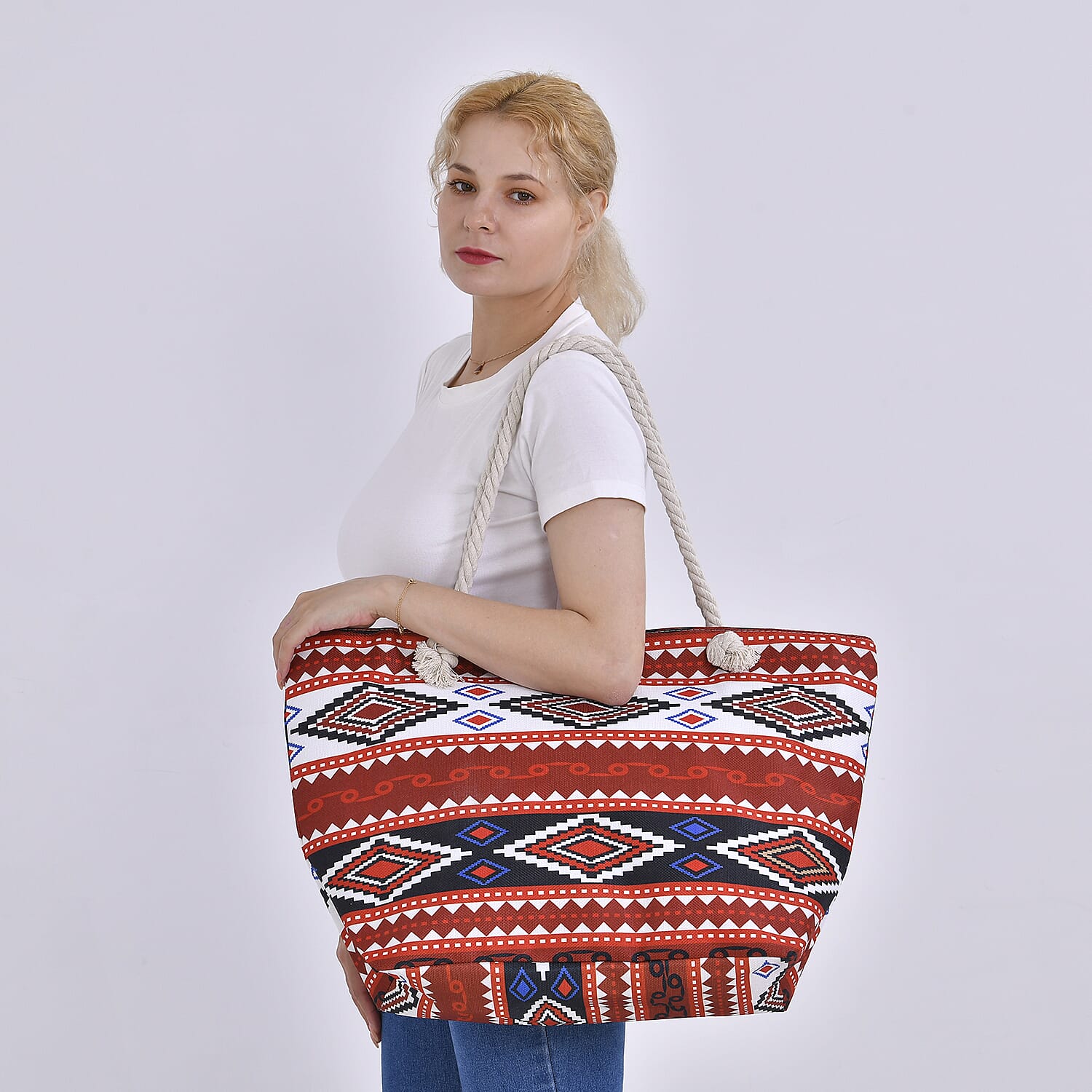 Polyester Tribal Tote Bag (Size 38x21x37 cm) - Multi Color