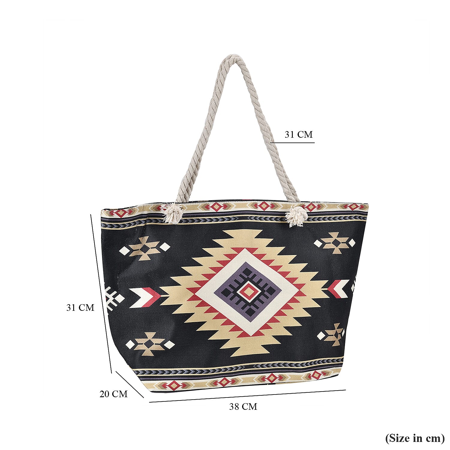Polyester Tribal Tote Bag (Size 38x21x37 cm) - Black
