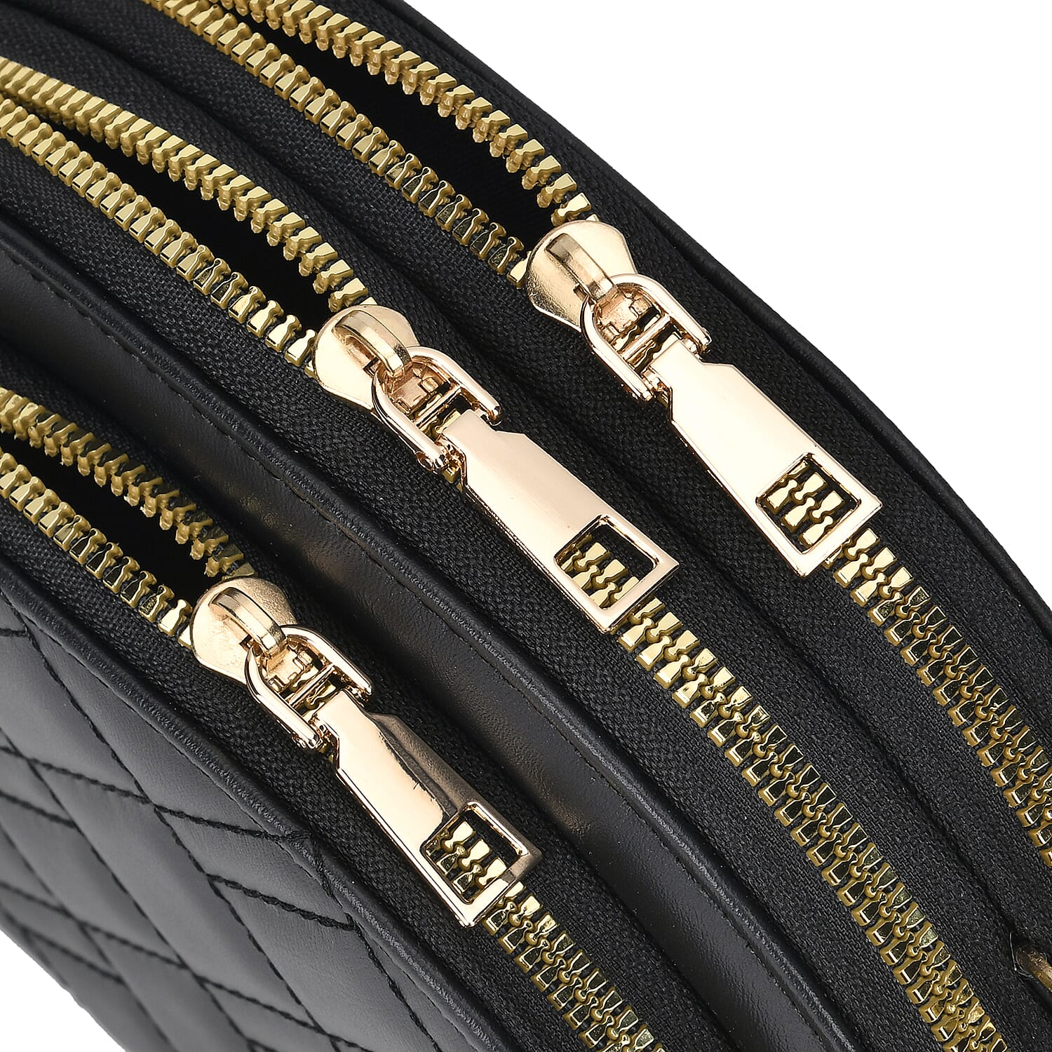 Leatherette Quilted Crossbody Bag with Log Strap - Black Leatherette Quilted Crossbody Bag with Log Strap - Black