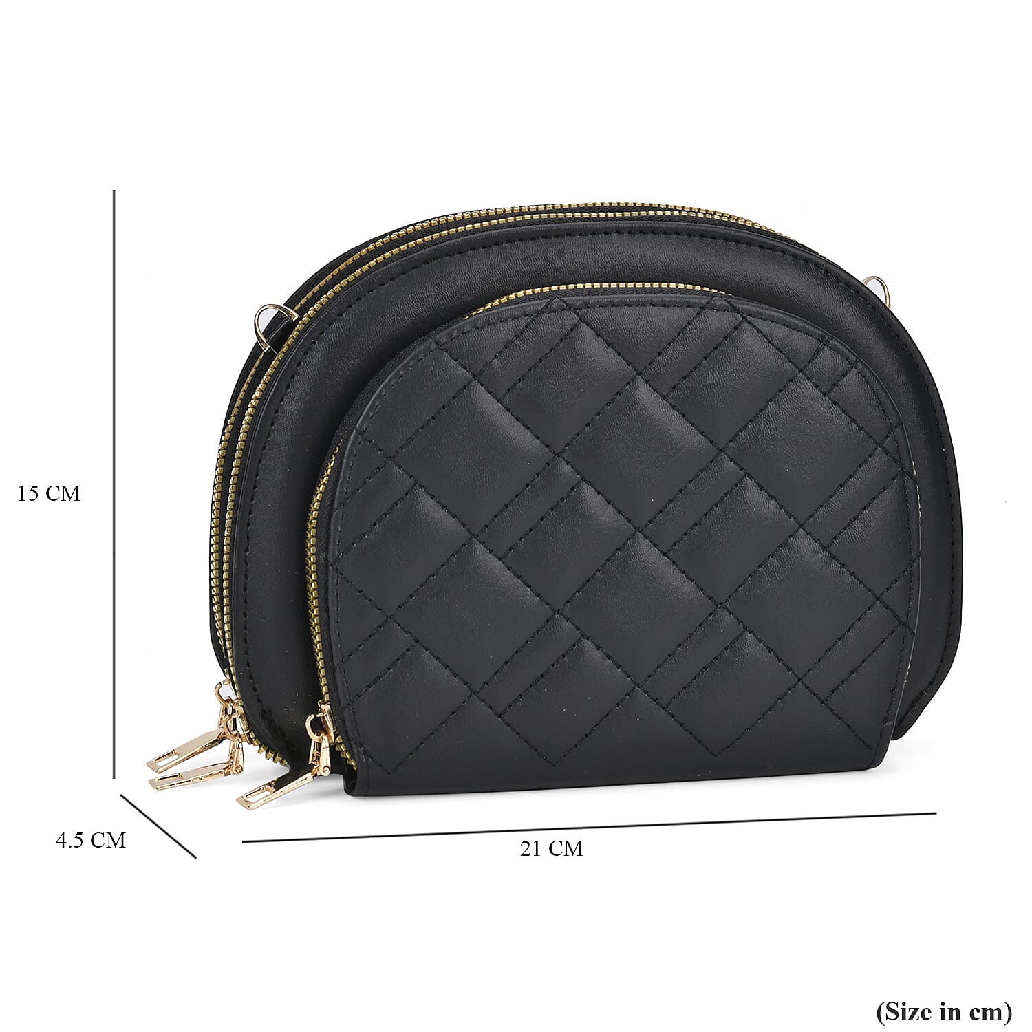 Leatherette Quilted Crossbody Bag with Log Strap - Black Leatherette Quilted Crossbody Bag with Log Strap - Black