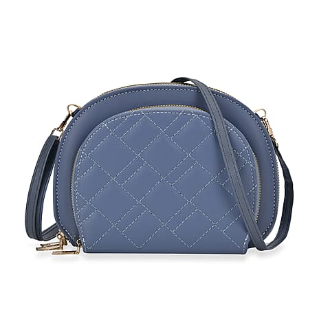 Leatherette Quilted Crossbody Bag with Log Strap - Navy