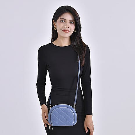Leatherette Quilted Crossbody Bag with Log Strap - Navy