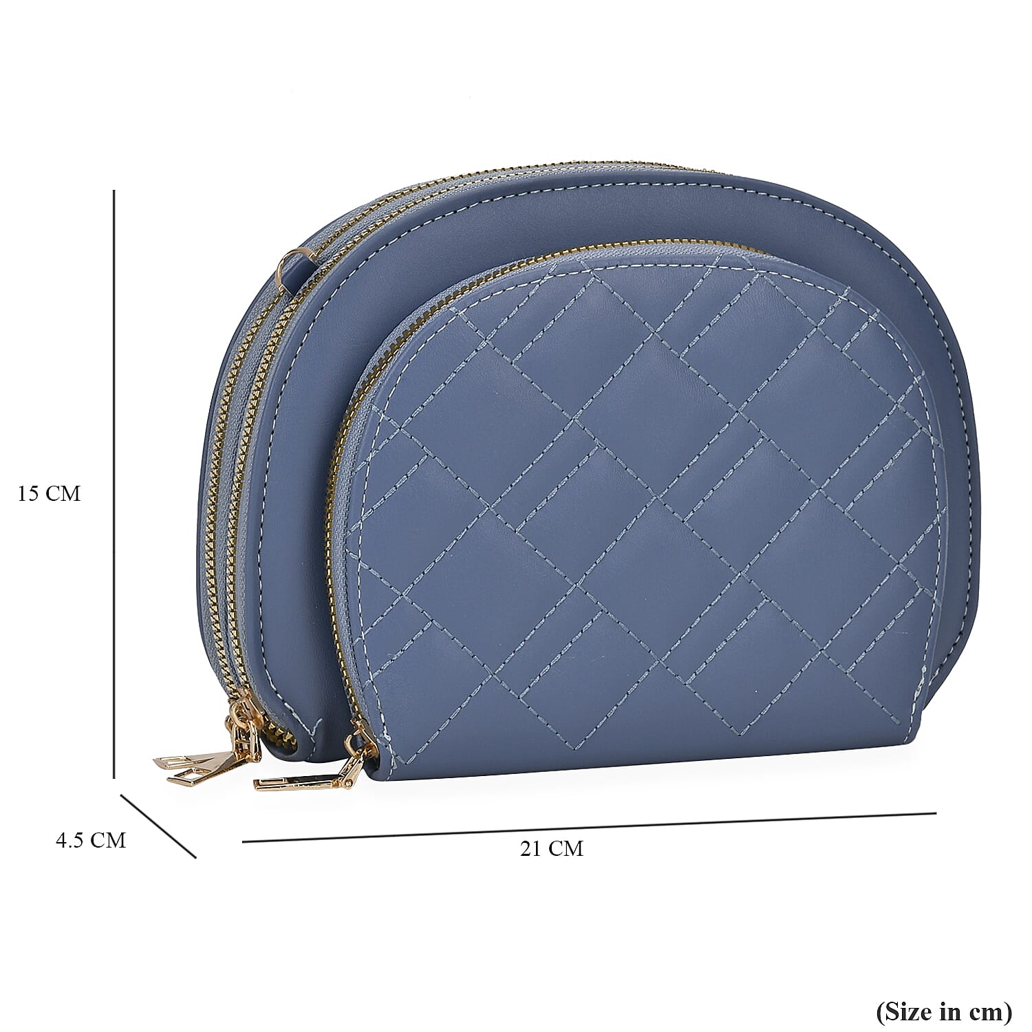 Leatherette Quilted Crossbody Bag with Log Strap - Navy