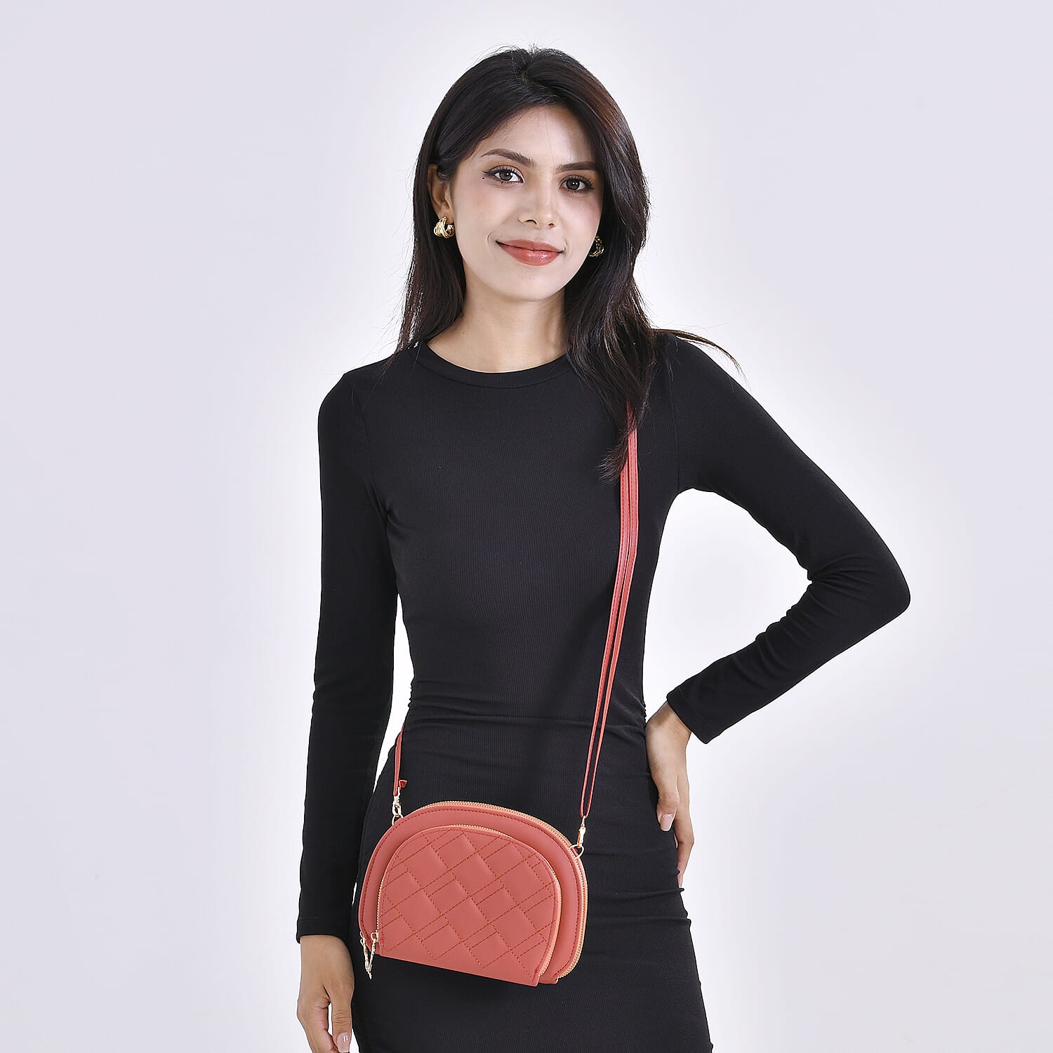 PU Patterned Crossbody Bag (Size 21x4x15 cm) - Red & Black