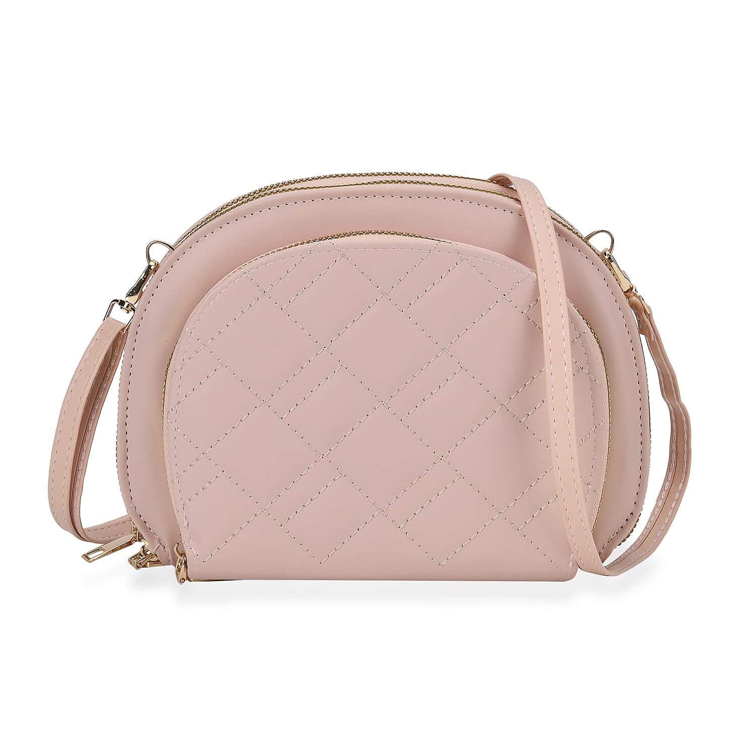 Leatherette Quilted Crossbody Bag with Log Strap - Pink