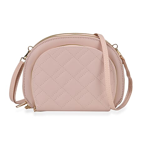 Leatherette Quilted Crossbody Bag with Log Strap - Pink