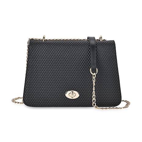 Genuine Leather Classic Look Shoulder Bag - Black