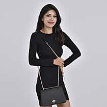 Genuine Leather Crossbody Bag with Gold-Toned Chain Strap