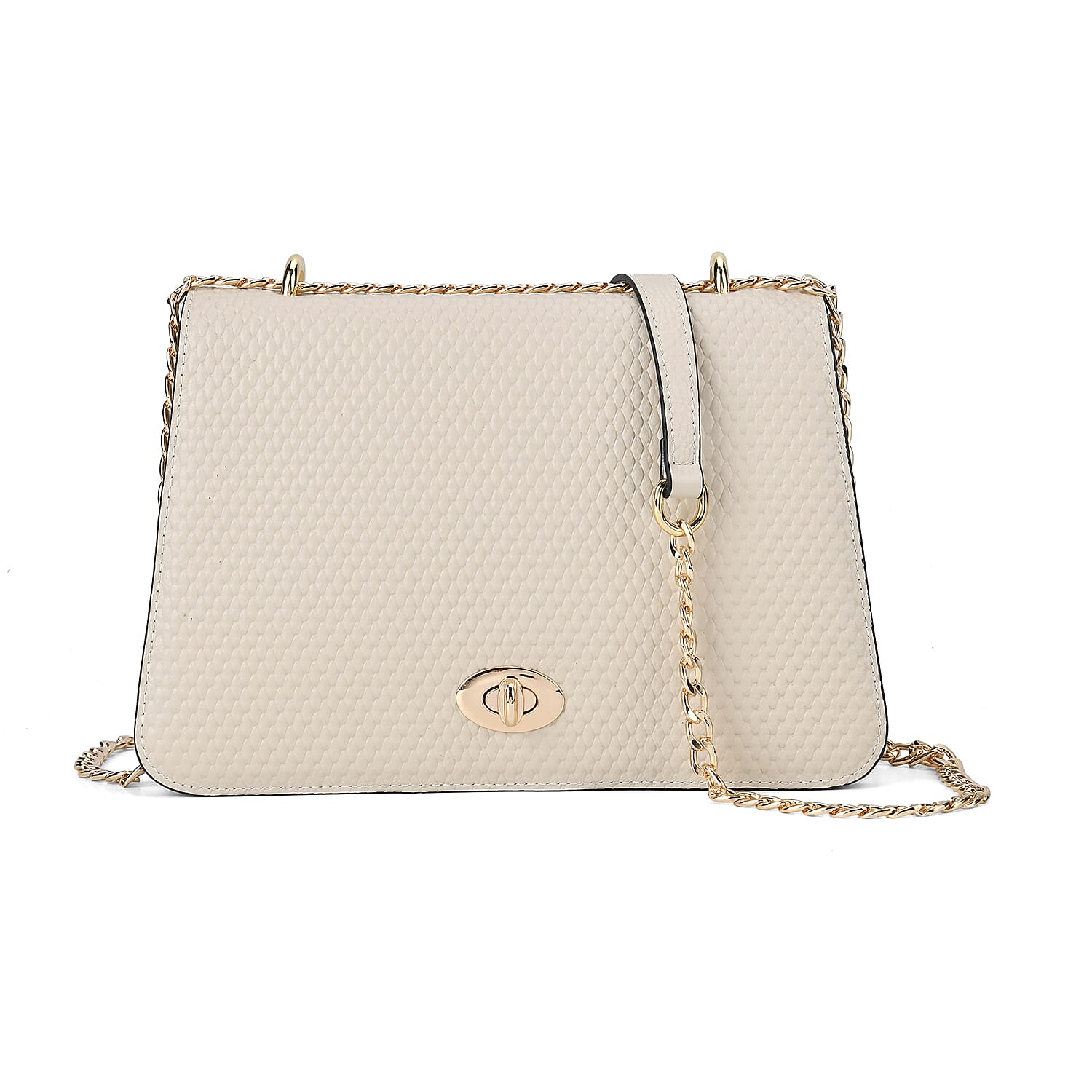 Genuine Leather Solid Crossbody Bag (Size 26x8x16 cm) - Cream