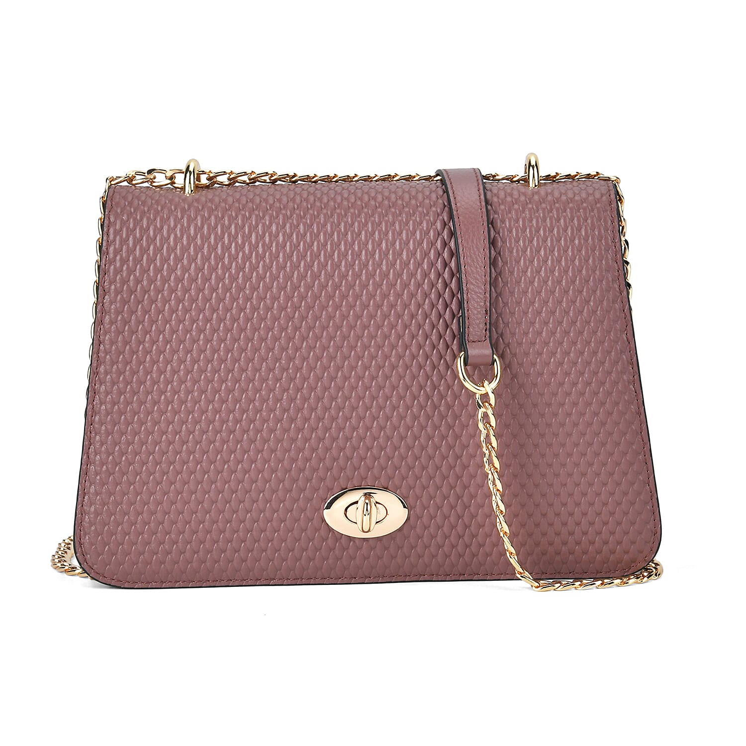 Genuine Leather Solid Crossbody Bag (Size 26x8x16 cm) - Mauve