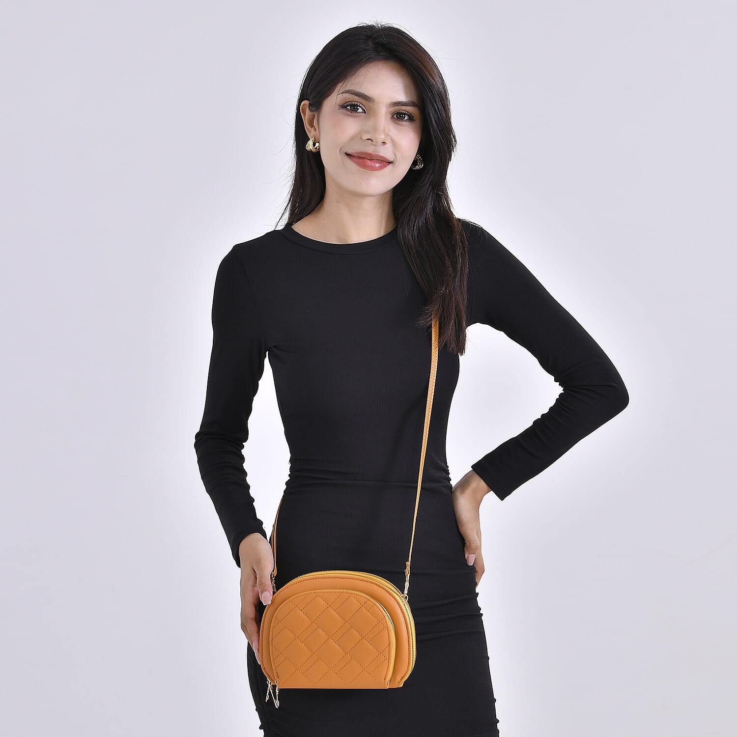 PU Patterned Crossbody Bag (Size 21x4x15 cm) - Brown & Black