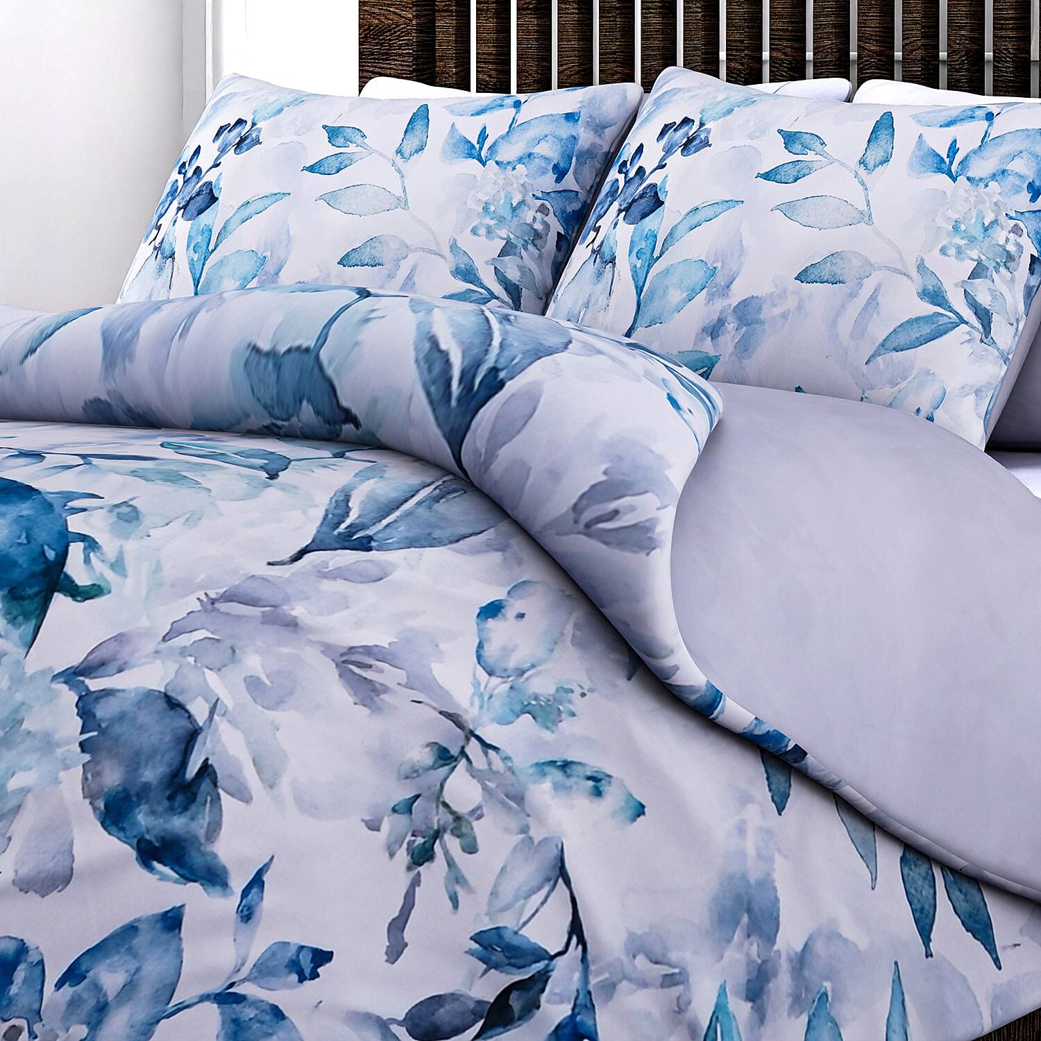 Polyester Microfiber Leaf Comforter and Duvet (Size 200x1 cm) - Blue & Blue