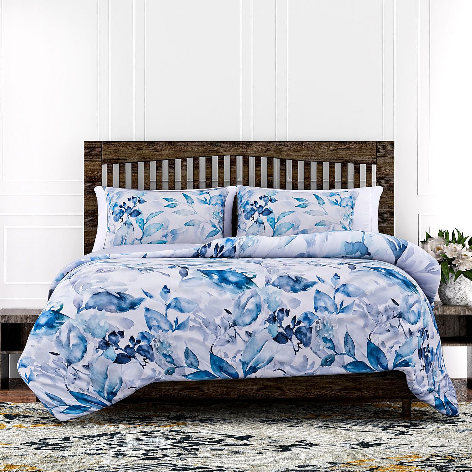 Polyester Microfiber Leaf Comforter and Duvet (Size 200x1 cm) - Blue & Blue