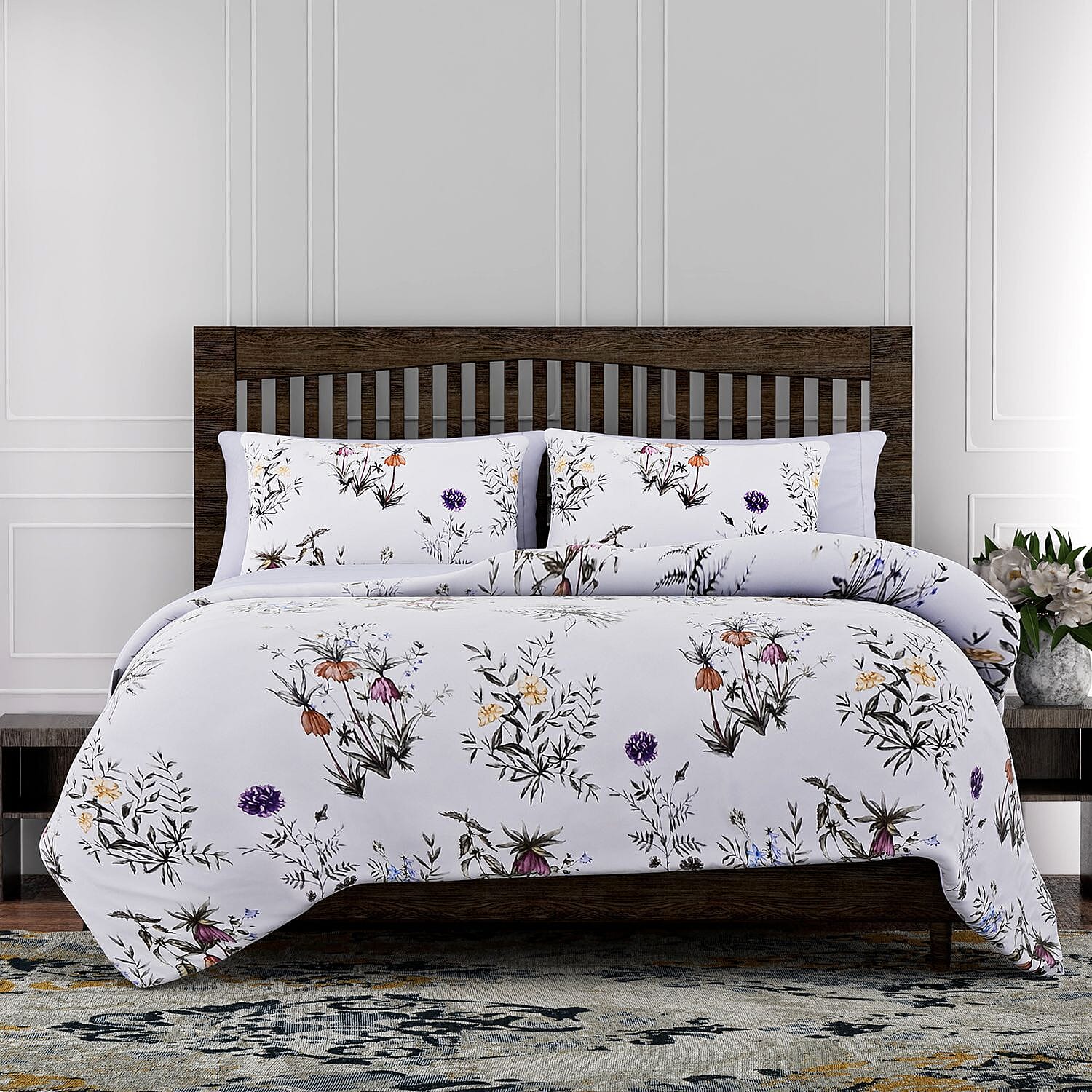 4 Piece Microfiber Leaf Pattern Reversible Duvet Cover Set