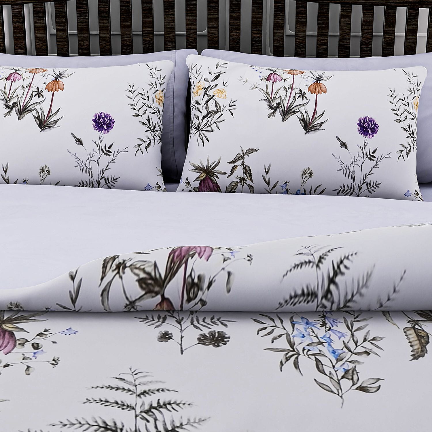 4 Piece Microfiber Leaf Pattern Reversible Duvet Cover Set