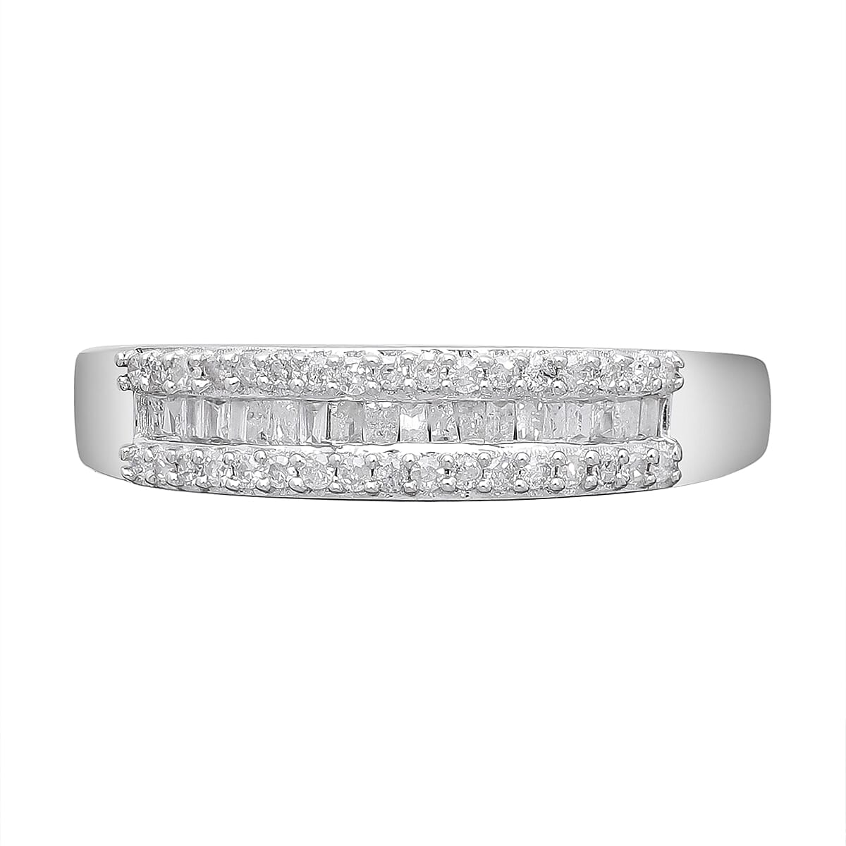 Diamond Half Eternity Ring in Platinum Overlay Sterling Silver