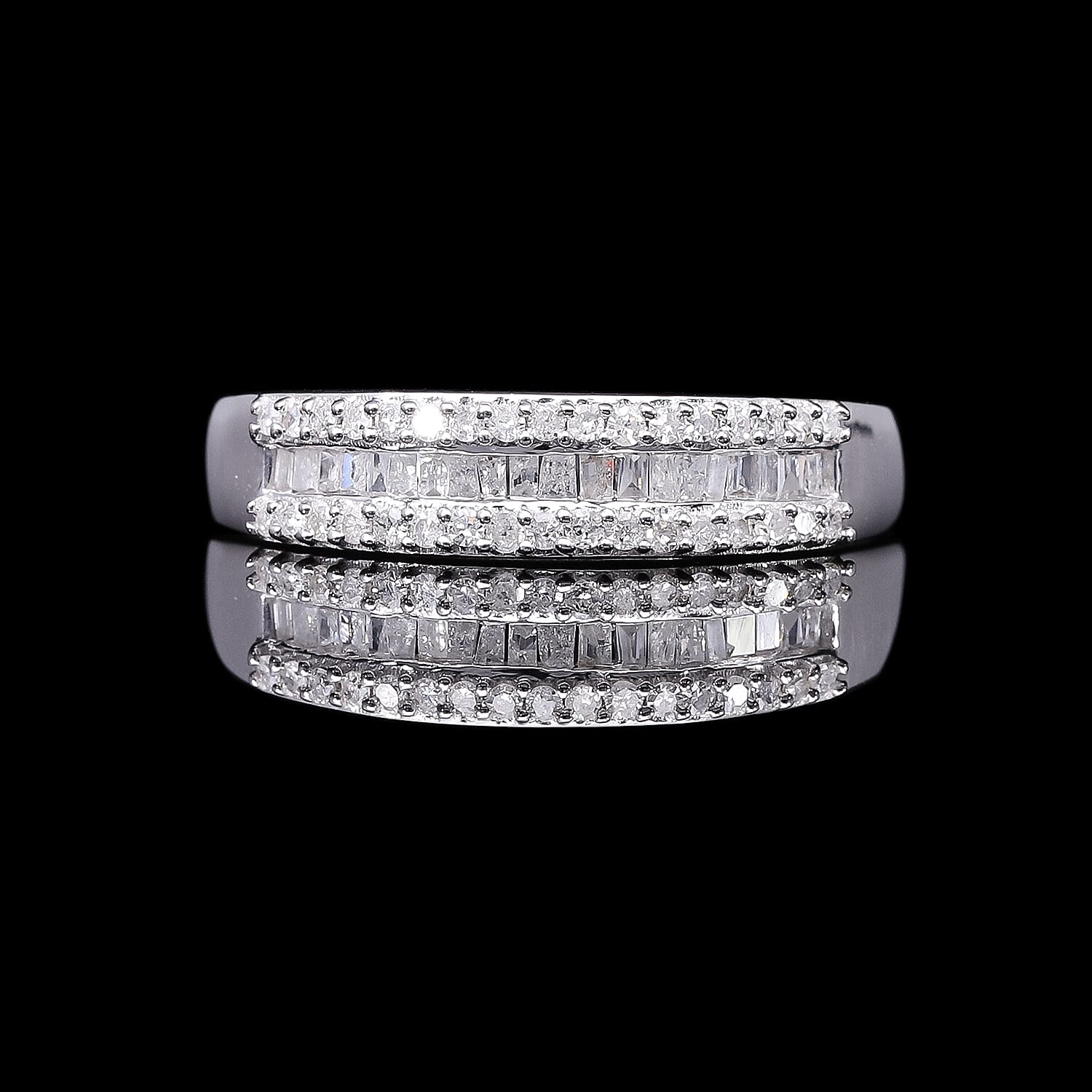 Diamond Half Eternity Ring in Platinum Overlay Sterling Silver