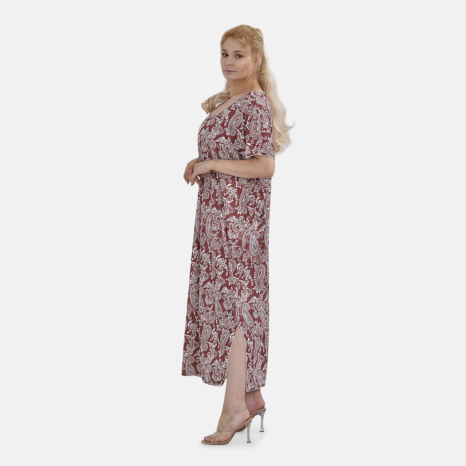 TAMSY V-Neck Paisley Printed Dress (One Size) - Red