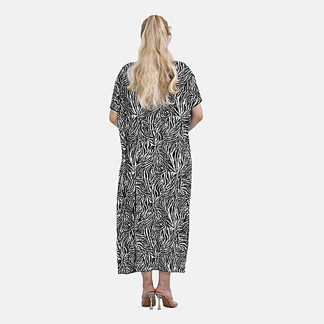 Tamsy V-Neck Zebra Stripe Print Dress (One Size) - Black