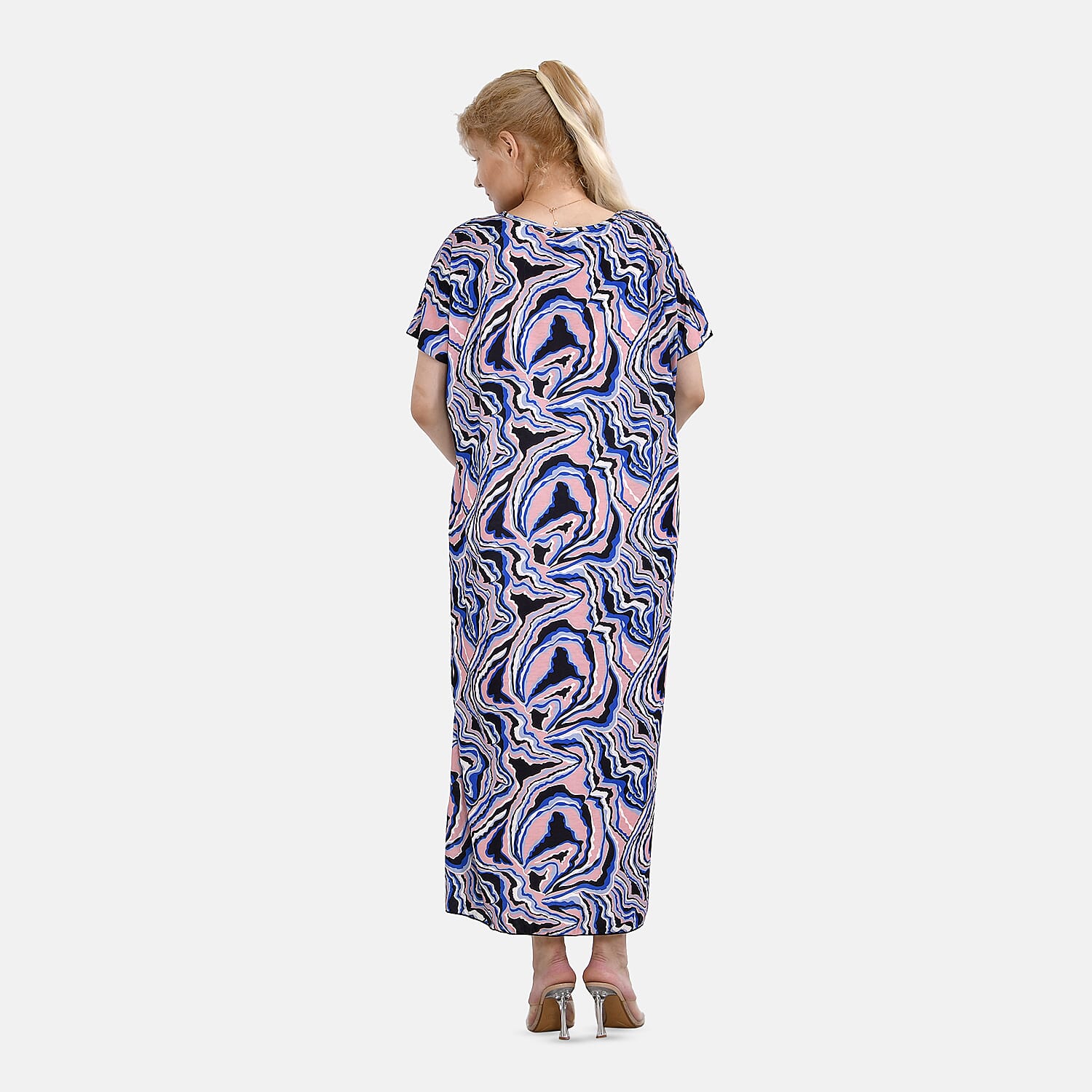 Tamsy V-Neck Whimsical Art Print Dress (One Size) - Pink & Multi