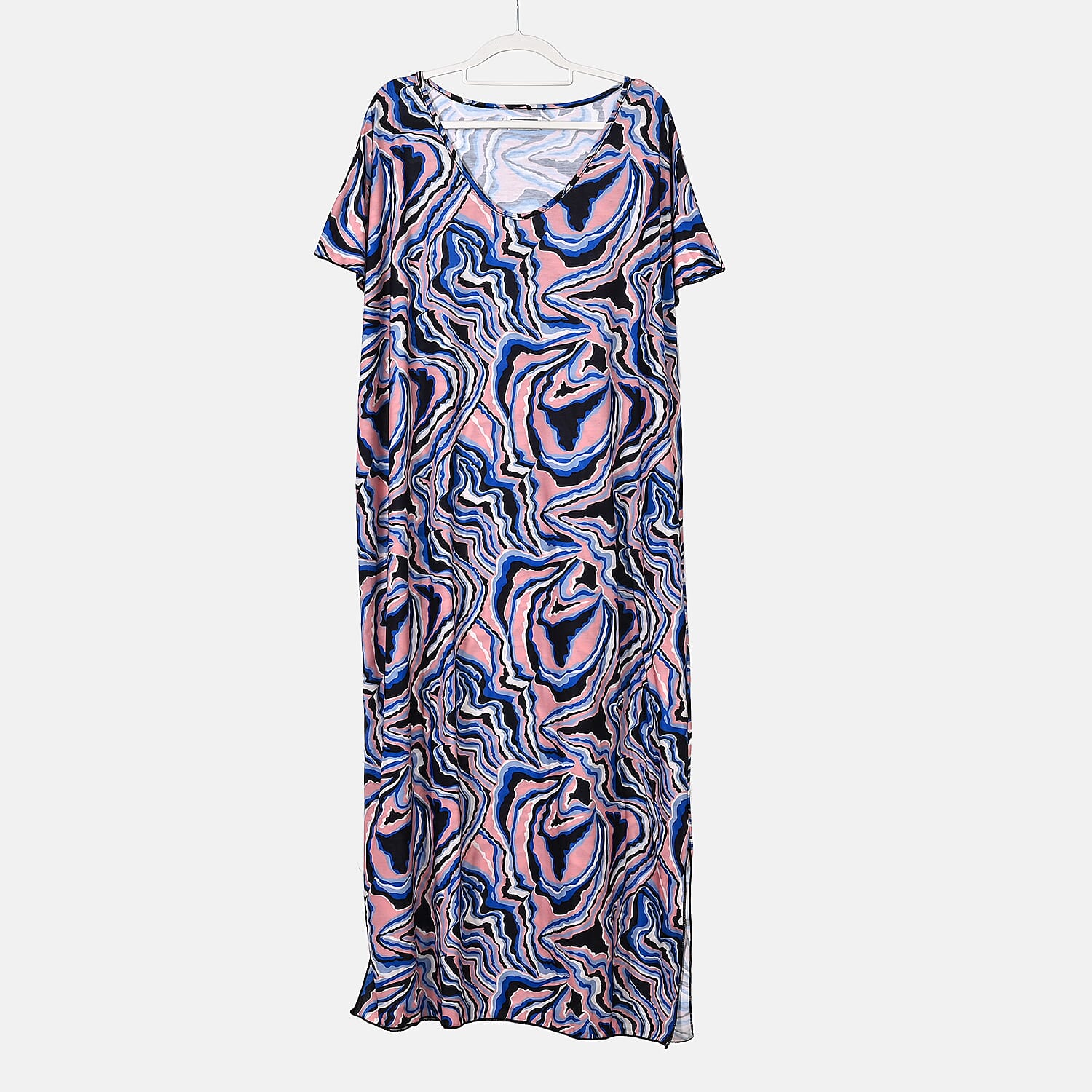 Tamsy V-Neck Whimsical Art Print Dress (One Size) - Pink & Multi