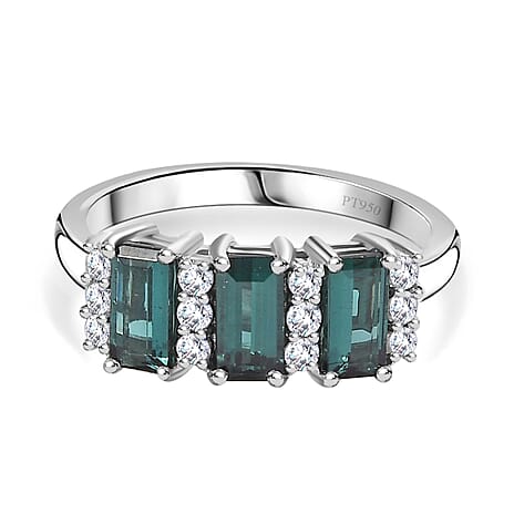 Signature Collection 950 Platinum AAA Mutuca Indicolite & Diamond (I2-GH) Stone Ring 1.43 Ct, Platinum Wt. 4.42 Gms.
