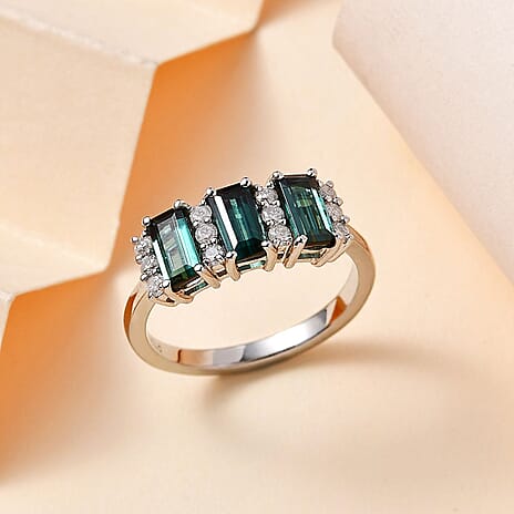 Signature Collection 950 Platinum AAA Mutuca Indicolite & Diamond (I2-GH) Stone Ring 1.43 Ct, Platinum Wt. 4.42 Gms.