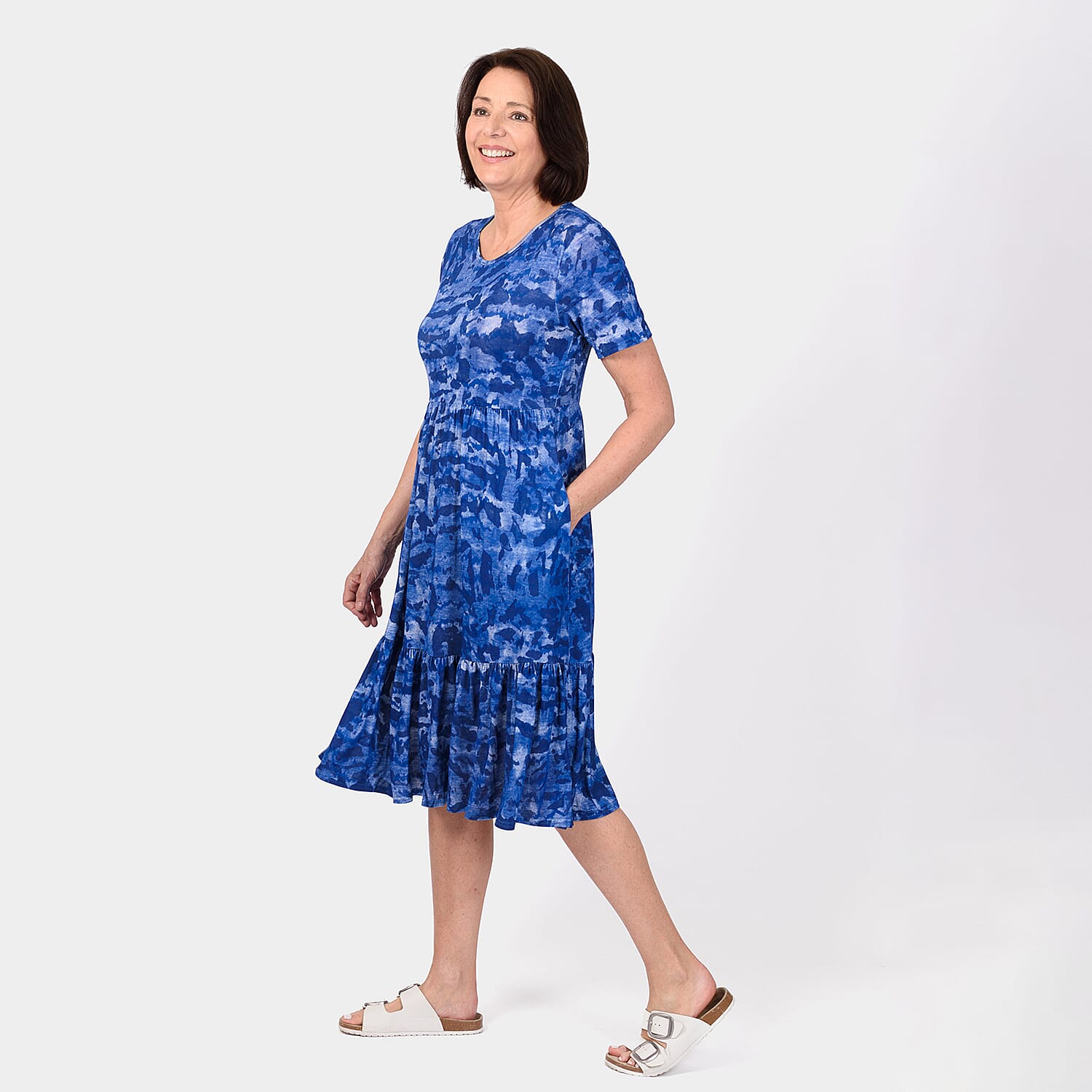 EBCSO Emelia Abstract Printed Midi Dress (96% Viscose, 4% Elastane) - Blue - Size L